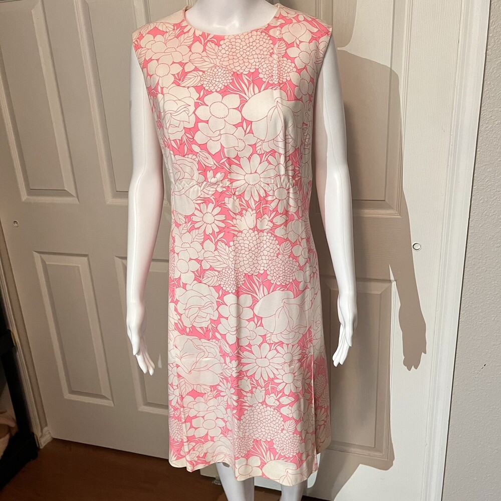 Vintage 50s Hawaiian Dress 60s Plaza East Floral Painterly Abstract Pink Size L
